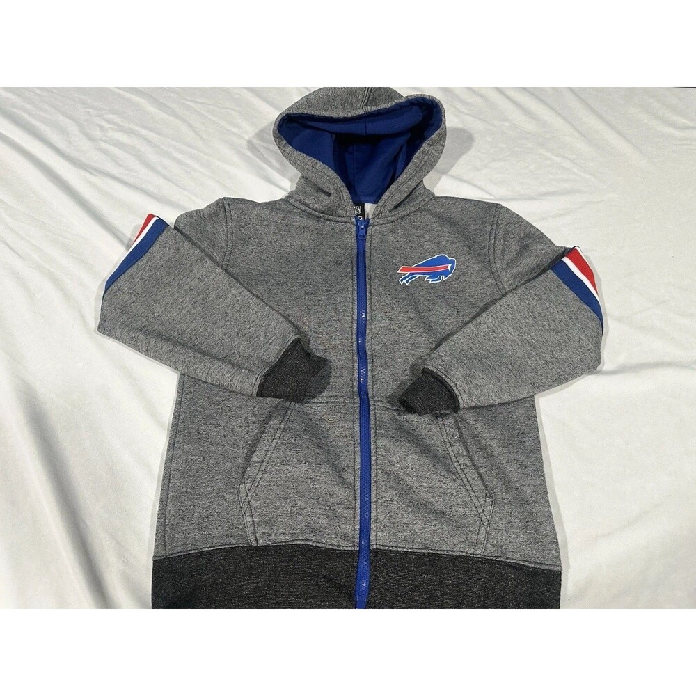 NFL Team Apparel Buffalo Bills Youth 10-12 Gray Full Zip Hoodie Jacket